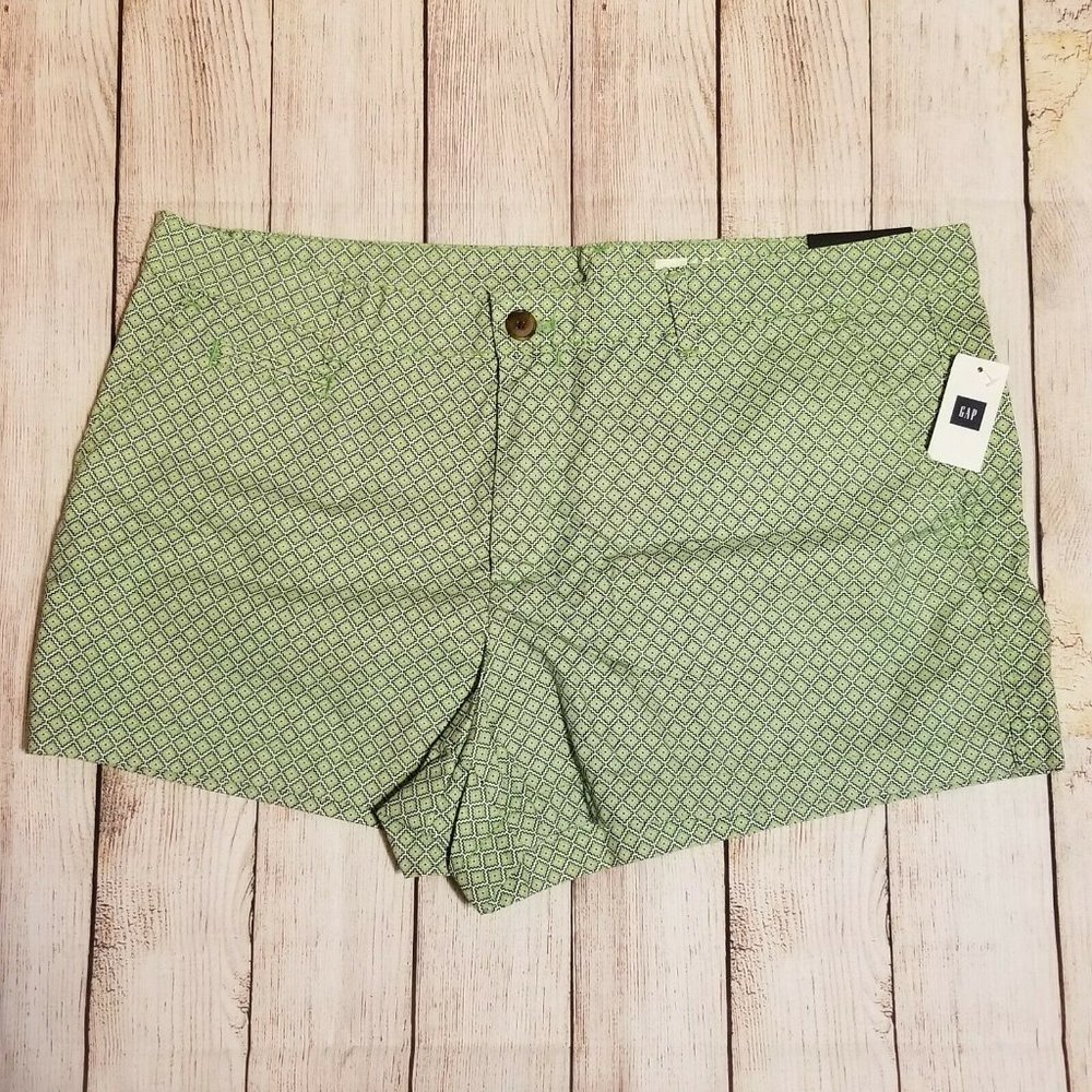 Womens Gap Green Summer Shorts Size 16 Dressy Low Rise 3" Inseam NWT 100% Cotton
